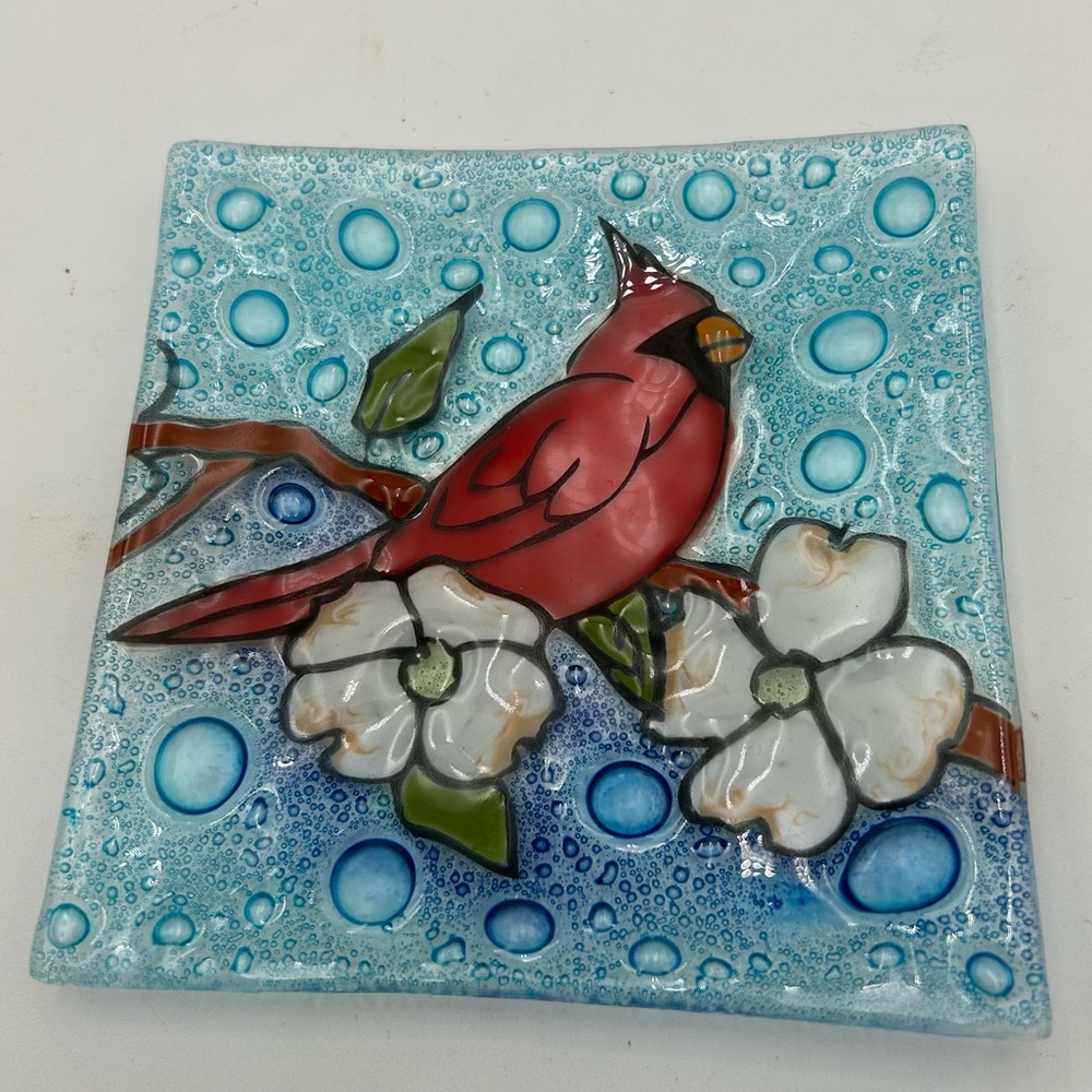 Handcrafted Fused Glass Cardinal Plate